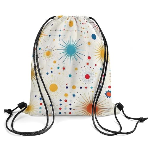 Lightweight Drawstring Sackpack Sports Backpack Waterproof for Gym Travel Hiking Men Women Durable Polyester, Star Retro Mid Century Modern Lines White Art Bags - color: Picture (36)