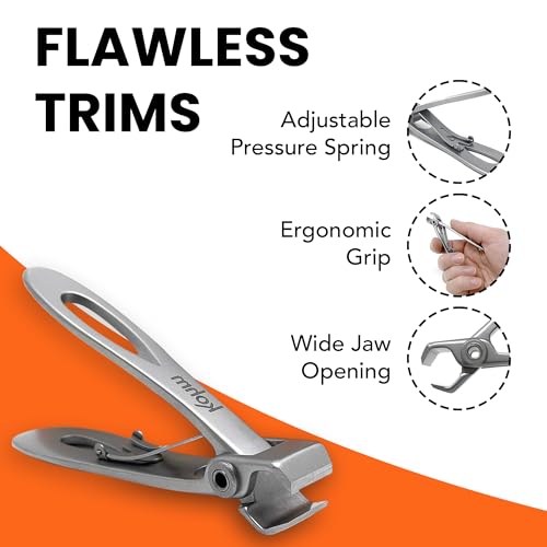 KOHM Nail Clippers for Thick Nails - Heavy Duty, Wide Mouth Professional Fingernail and Toenail Clippers for Men, Women & Seniors, Silver - color: Straight-silver