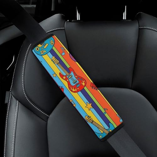 Universal Fit Seat Belt Cover for Adult Use, Stroller Pushchair High Chair, 2PCS Colorful Guitar Music Musical Instruments Harness Pads Strap Shock Absorption - color: Pattern 1004