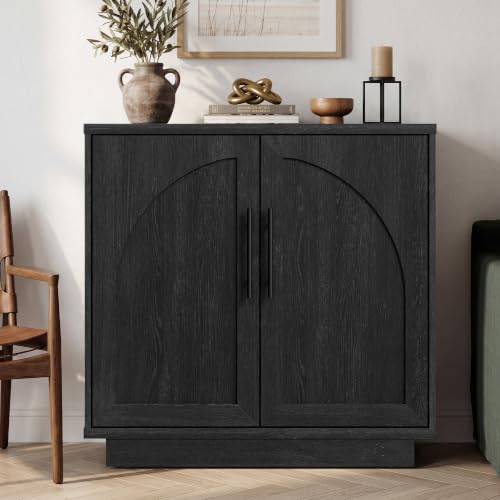 Fatmok Arched Sideboard Buffet Accent Cabinet, 31.5" Credenza with Adjustable Shelf, 3-Piece Modular Coffee Station Storage for Kitchen Living Room Bedroom, Black Grey - color: Ccc-black Grey
