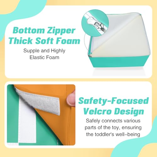 TODIBY 6-Piece Soft PU Leather Toddlers Climbing Toys, Baby Foam Climbing Blocks for Toddlers 3, Indoor Climb and Crawl Activity Play Set, Foam Play Gym Climbing Structures (Orange and Green) - style: Macaroon/Orange/Green
