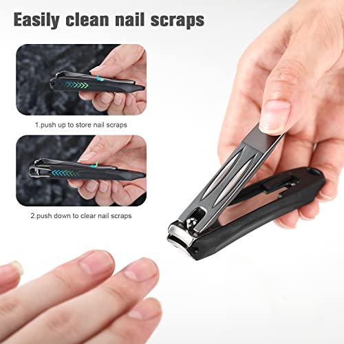 FERYES 3-in-1 Fingernail Clipper with No-Splash Nail Catcher and Metal Storage Box - Toenail Clipper with Nail File for Men & Women - Black - color: Black