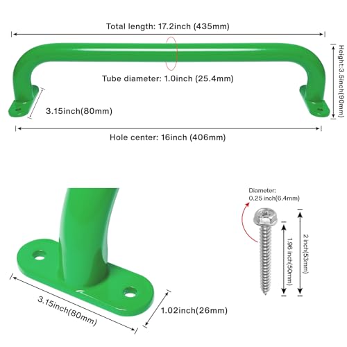 Purife17.2 Inch Metal Green Playground Handles Pack of 4- Outdoor Swing Sets Safety Handles - Playset Grab Bar, Indoor Kids Climbing Monkey Bars for Playhouse, Treehouse, Jungle Gym - color: Green-4pack