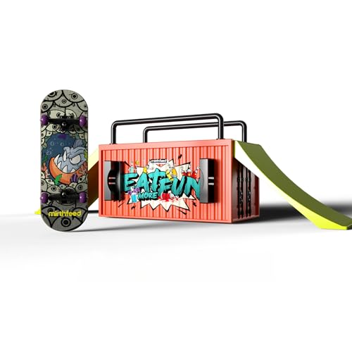 32mm Pro Fingerboard Complete Set | Bearing Wheels | 5 Ply Maple Deck | Anti Skid Grip Tape | Complimentary Tool | Concave Shape - color: Fun Box C : Predator Piranha