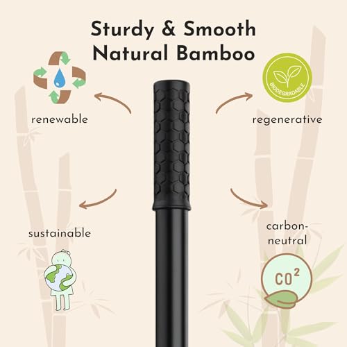 Yoga Stick & Stretching Stick with Super Sturdy Rubber Ends - Bamboo - Black