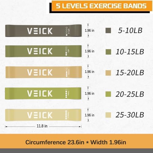 VEICK 10-150LBS Resistance Bands with Handles, Ankle Straps, Door Anchor | Accredited Lab Certified, 100% Natural Latex, Versatile for Yoga, Pilates, Strength, Home Gym - color: Army Green, style: 10-150LBS + 5 Loop Bands