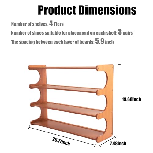 Shoe Rack,Small 4 Tier Shoe Organizer Storage Shelf,Bamboo Narrow Shoe Closet,Small Space Shoe Rack,for Entryway Closet 26.77×7.48×19.3inch - size: 4 Tier-26.77" Wide