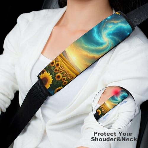 2PCS Soft Padded Car Seat Straps Shoulder Pads for Adult Use, Most Cars, Sunflower Starry Sky Shoulder Protector, Shock Absorption - color: Pattern 477