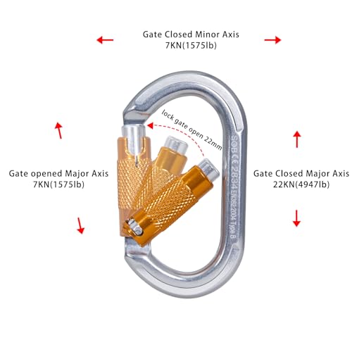 Auto Locking Rock Climbing Carabiner Clips, Heavy Duty Asymmetrical Carabiner Connector Used for Rappelling Rescue Outdoor Climbing, Mountaineer, Hammock, Camping - color: 22KN（4pack）