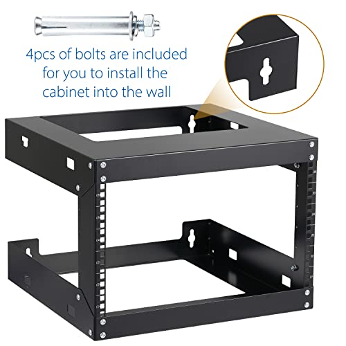 6U Wall Mount Rack Open Frame 19 Inch Server Equipment Network Cabinet 18 inches Depth Black by Tedgetal - color: 6U