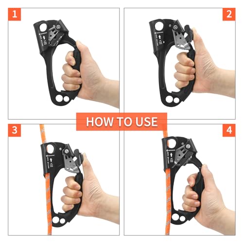 NewDoar UIAA & CE Certified Hand Ascender Rock Climbing Tree Arborist Rappelling Gear Equipment Rope Clamp for 8~13MM Rope - color: Black Pro-Right