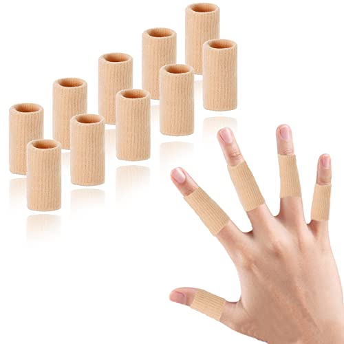 Finger Compression Sleeves, 10 Pcs | Finger Protectors Cots for Arthritis Swelling Basketball Sport, Breathable Elastic - color: Beige