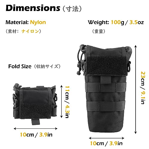 TRIWONDER Tactical MOLLE Water Bottle Pouch H2O Hydration Carrier, Military Bottle Holder Molle Drink Holder Travel Water Bottle Bag for Backpack Camping Outdoor - color: 02 Black