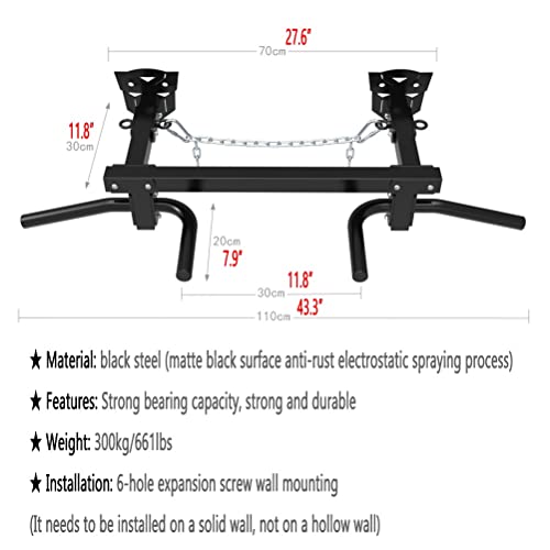 Wall-Mounted Pull-Up Bars/Climbing Frames, Steel Fitness Bar with 4 Rings and 4 Handles, Resistance Band Sandbag Suspension Equipment