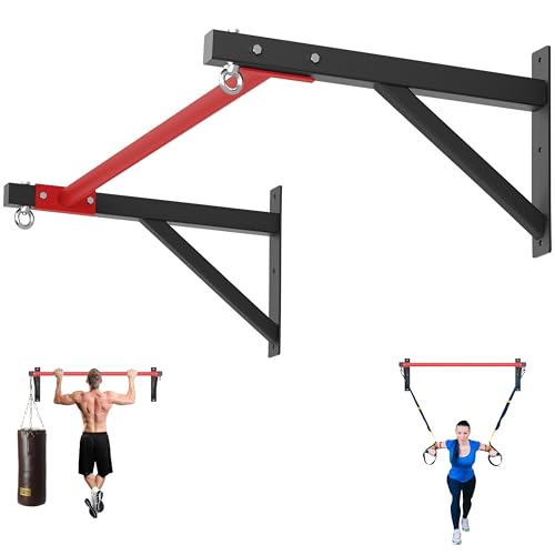 Pull Up Bar Wall Mounted, Heavy Duty 650 lbs Capacity Chin Up Bar, 48" Multi-Grip Strength Training Pull-up Bars, for Home Gym Garage/Backyard Total Body Workout, Ease Of Use Mounting - color: Red