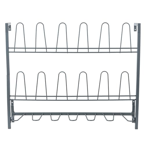MyGift Premium Urban Gray Metal Hanging Shoe Rack for Walk in Closet, Mudroom and Entryway, Wall Mounted Space Saving Organizer for Shoes and Boots, Holds 9 Pairs - color: Grey (3 Tiers, 9 Pairs)