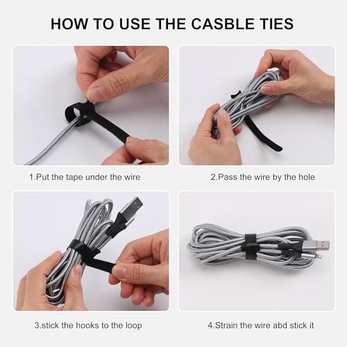Nettbe Reusable Cable Ties, 210 PCS 8 Inches Adjustable Cord Straps Wire Organizer Cord Wrap and Hook Loop Cable Management - size: 8inches-210PCS