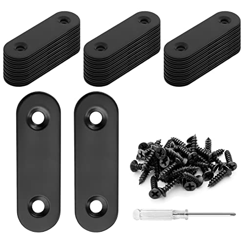 Biaungdo 2" Stainless Steel Flat Plate Straight Bracket, Black, 20 Sets | Metal Corner Brace Brackets, Mending Repair Plate Brace, With Screws & Screwdriver, For Wood, 50mm x 16mm x 2mm - size: 50x16x2.0mm