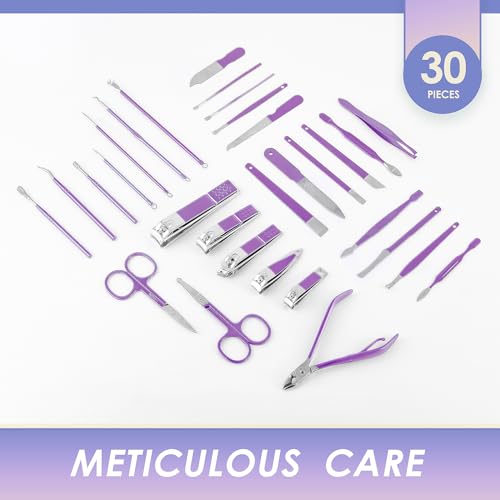 Manicure Set Professional Manicure Kit - 30 in 1 Pedicure Kit Nail Clippers Set Stainless Steel Nail Kit for Women - Purple - color: Purple