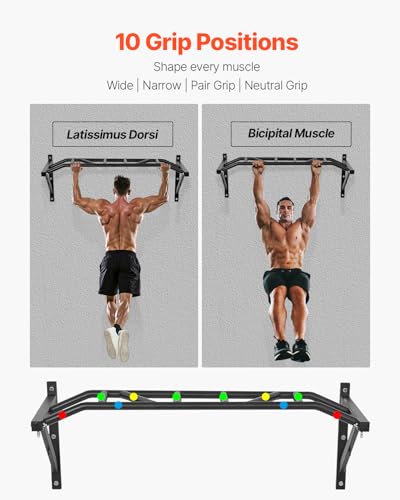 VEVOR Pull Up Bar, Multi-Grip Wall Mounted Pull Ups, 50 in Width Multifunctional Chin Up Training Station, Heavy Duty Steel Upper Body Workout Bars with Hangers, 440 lbs Weight Capacity, for Home Gym - size: Multi-grip with Hangers