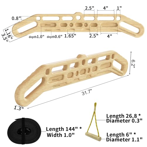 POWER GUIDANCE Wooden Hangboard Portable Rock Climbing Hangboard with Suspension Training Function, Enhance Finger Grip Strength, Indoor and Outdoor Use - size: set