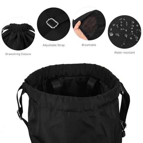 Valleycomfy Waterproof Drawstring Gym Backpack Bag for Men & Women Black | Sports Gym Bag with Side Pocket - color: A-black