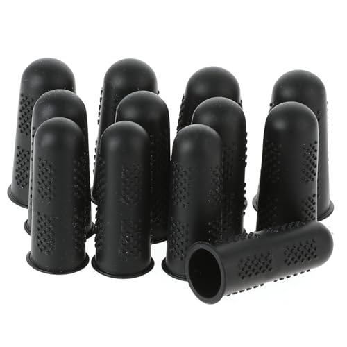 Silicone Finger Protectors, 12Pcs 3 Sizes Rubber Fingers Tips Finger Covers Thumb Finger Guard Sleeves Thimbles Cots Protectors for Hand Sewing, Hot Melt Glue, Embroidery, Cutting, Ironing (Black)