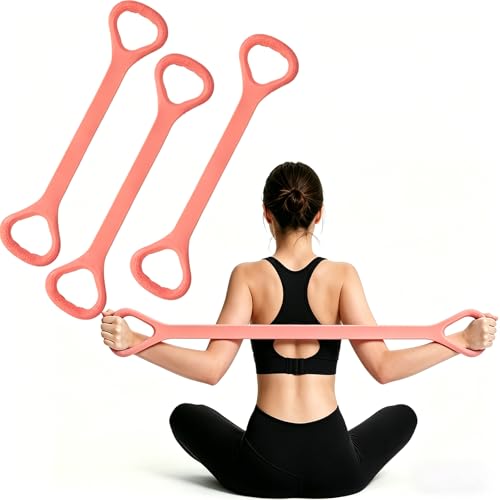 Figure 8 Resistance Band with Handles Elastic Exercise Band for Arm Back & Shoulder Workout Non-Slip 8 Shaped Resistance Band for Home Gym Yoga Pilates Stretching & Physical Therapy 3Pack - color: Pink