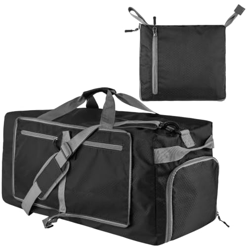 60L Duffle Bag with Shoes Compartment - Foldable&Large Capacity Travel Duffel Bags, Lightweight & Water-Resistant Gym Bag - Black - color: 60L-Black