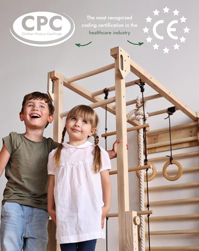 9-in-1 Wooden Indoor Climbing Frame for Children, Montessori-Inspired Climbing Set with Wall Bars, Monkey Bars, Pull-Up Bar, Rings, Swing, Rope Ladder, Climbing Board, Slide & Platform - size: Indoor Play Gym