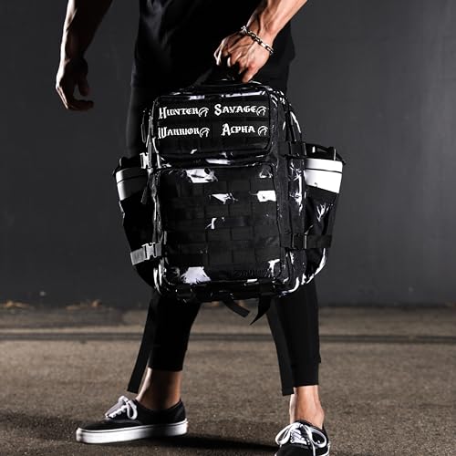 WOLFpak 35L Athletic Gym Backpack - Durable 1000D Waterproof Oxford Material with MOLLE Webbing, Laptop Pocket - color: Black Lightning