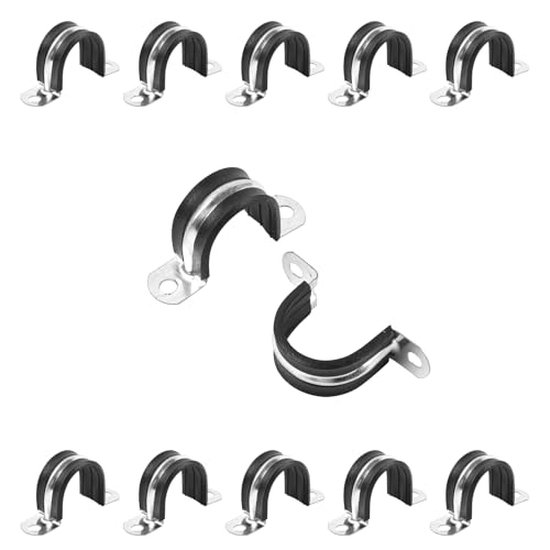 1 Inch Reinforced Rigid Pipe Strap, 2 Holes U Bracket Cable Clamp Hanger, Rubber Cushioned Insulated Clamp, Conduits Strap Clamps for Pipe Fixing on Various Surfaces, 10 PCS(25mm) - size: 1 inch (10 pcs)