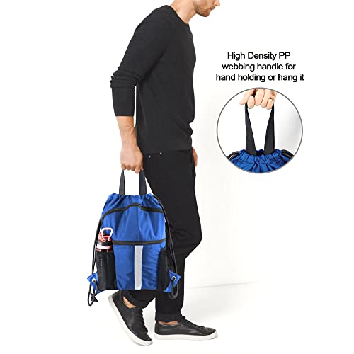 BeeGreen Drawstring Backpack Bag with Shoe Compartment, X-Large Black Gym Sports String Cinch Backpack - color: Royal Blue