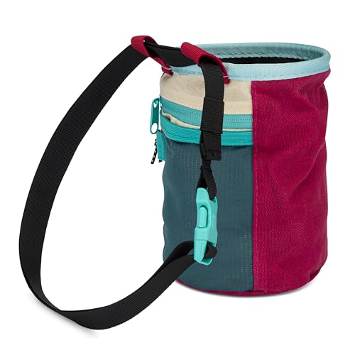 Oso Supply Co - Waxed Canvas Chalk Bag - Zipper Pocket & Mesh Pouch for Bouldering, Rock Climbing, Gym, Weightlifting – Water-Resistant, Adjustable Belt, Wide Opening - color: Huckleberry / Teal