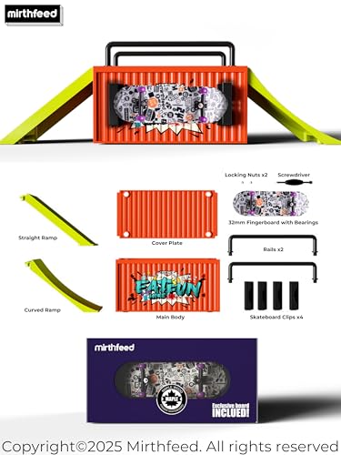 32mm Pro Fingerboard Complete Set | Bearing Wheels | 5 Ply Maple Deck | Anti Skid Grip Tape | Complimentary Tool | Concave Shape - color: Fun Box F : Graffiti Groove