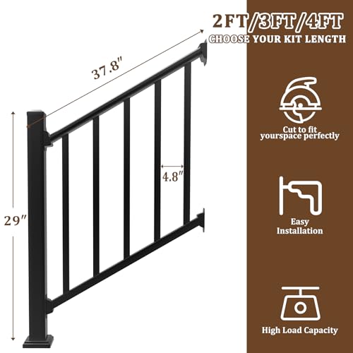 Aluminum Deck Railing Kit, Modular 36 in H. x 3Ft W Stair Railing Kit for Outdoor Steps,Heavy Duty Balustrade System for Deck, Porch, Patio & Balcony(1 Post, 1 Panel) - size: 3 Feet-Stair