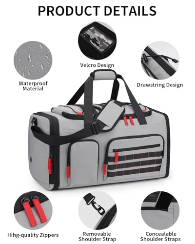Gym Bags for Men Women, 45L Sports Travel Duffle Bag with Shoe Compartment, 3 in 1 Weekener Overnight Backpack with Wet Pocket, Grey - color: Grey