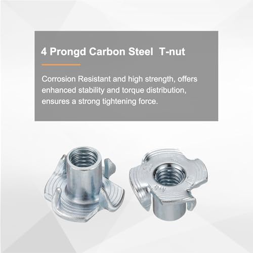 HARFINGTON M6x11mm T-Nuts 4 Pronged Tee Nut 0.69" x 0.43" Fully Thread Carbon Steel Inserts for Wood, Rock Climbing Holds, Cabinetry, Furniture 100pcs - size: M6x11mm, 17.5mm