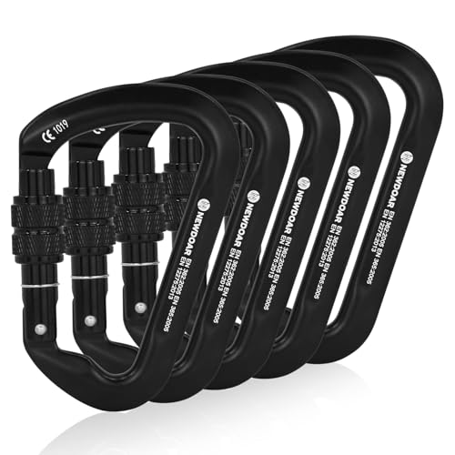 NewDoar CE Certified 30kN-6744lbs Climbing Carabiner Professional, Heavy Duty D Screwgate Clip, for Climbing,Rappelling,Hunting, Rescue - color: Screwgate/Black/5pcs