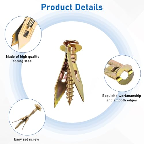 90 Pcs Self-Drilling Drywall Anchors with Screws Kit, Zinc Plated Steel, Easy Application No Drill or Holes in Wall, 45 Anchors and 45 Screws - size: 1size-45pcs