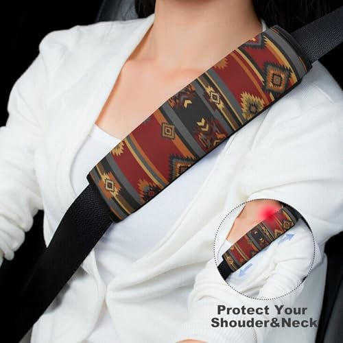 2 Pack Geometric Tribal Aztec Red Car Seat Straps Shoulder Pads Breathable Shoulder Protector for Elderly Support, Most Cars, Pressure Relief - color: Pattern 172