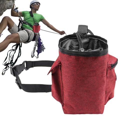 Chalk Bag for Rock Climbing Drawstring Closure Zippered Pockets Adjustable | Chalk Organizer for Rock Climbing, Bouldering, Weightlifting, Gymnastics, Adults Women Men - color: Wine Red