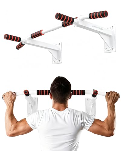 Abahub Wall Mounted Pull Up Bar,440lbs Multi-Grip Chin-Up Bar for Home Gym | Black/White,Durable,Heavy-Duty,Stable Training Bar - color: White