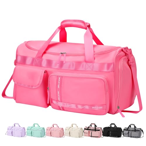 MAXTOP Gym Bag for Women Men Travel Duffle Bag Large Capacity Carry On Weekender Overnight Bag With Shoe Compartment Gym Tote Dry Wet Separation Duffel Bag for Travel - color: Rose, style: Gym Bag