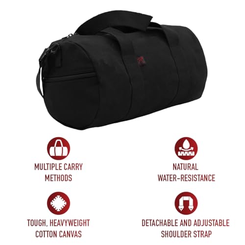 Rothco Heavy-Duty Canvas Shoulder Duffle Bag - Rugged Travel Gym Gear Equipment Bag - color: Black, size: 17 Inches