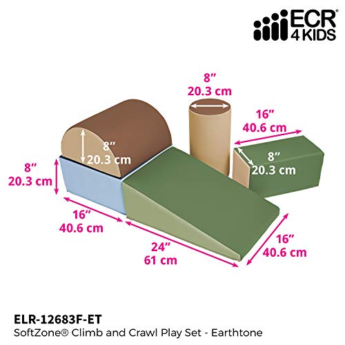 ECR4Kids SoftZone Climb and Crawl Active Playset, Building Blocks, Earthtone, 5-Piece - color: Earthtone