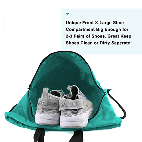BeeGreen Drawstring Backpack Bag with Shoe Compartment, X-Large Black Gym Sports String Cinch Backpack - color: Teal Blue