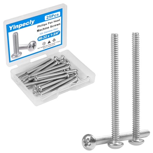 25 Pcs 6-32 x 1-3/4" Pan Head Machine Screws, 304 Stainless Steel, Truss Head Bolts, Full Thread, Bright Finish, Phillips Drive for Furniture Repairs and 3D Printer - size: #6-32 x 1-3/4"