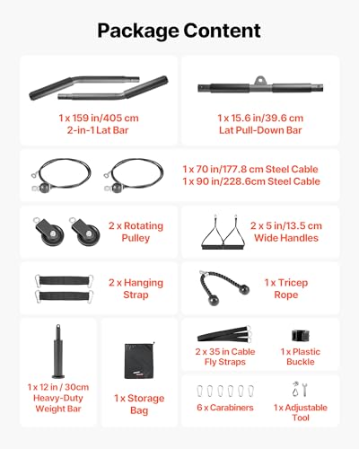 VEVOR LAT Pulldown Attachments, Cable Machine Rowing T-bar V-bar Tricep Pull Down Bar, Back Strength Training Rubber Coated Handle Grip, Bicep Curl Tricep LAT Pulldown Bar for Home Gym Fitness - size: Set with 2 Bars