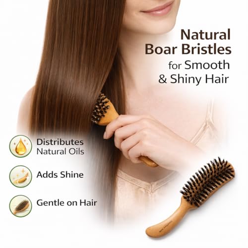 Boar Bristle Hair Brush [ Made in Japan ] 100% Natural Bristle Slick Back Brush for Styling, Separating, Shaping, and Blow-Drying for Women and Men (Curved Handle) - color: Curved Handle
